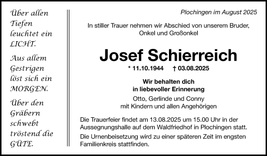 Traueranzeige von Josef Schierreich von Eßlinger Zeitung