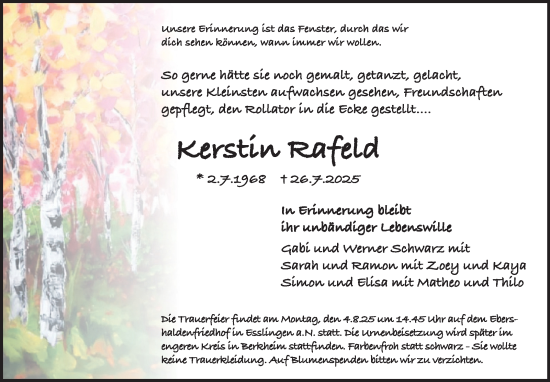 Traueranzeige von Kerstin Rafeld von Eßlinger Zeitung