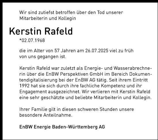 Traueranzeige von Kerstin Rafeld von Eßlinger Zeitung
