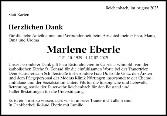 Traueranzeige von Marlene Eberle von Eßlinger Zeitung