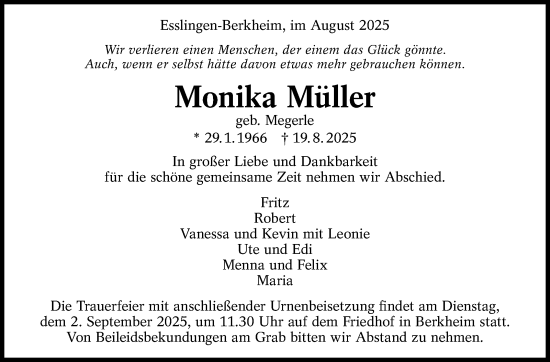 Traueranzeige von Monika Müller von Eßlinger Zeitung