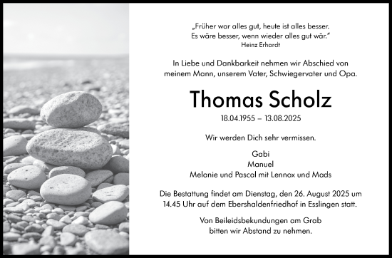 Traueranzeige von Thomas Scholz von Eßlinger Zeitung