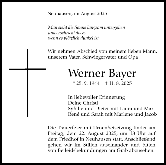 Traueranzeige von Werner Bayer von Eßlinger Zeitung