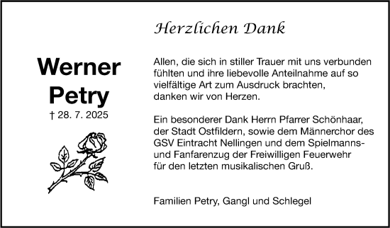 Traueranzeige von Werner Petry von Eßlinger Zeitung