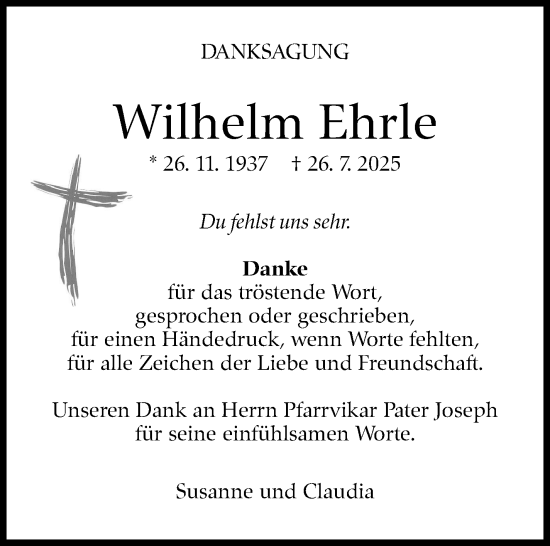 Traueranzeige von Wilhelm Ehrle von Eßlinger Zeitung