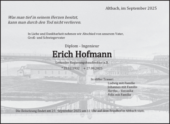 Traueranzeige von Erich Hofmann von Eßlinger Zeitung