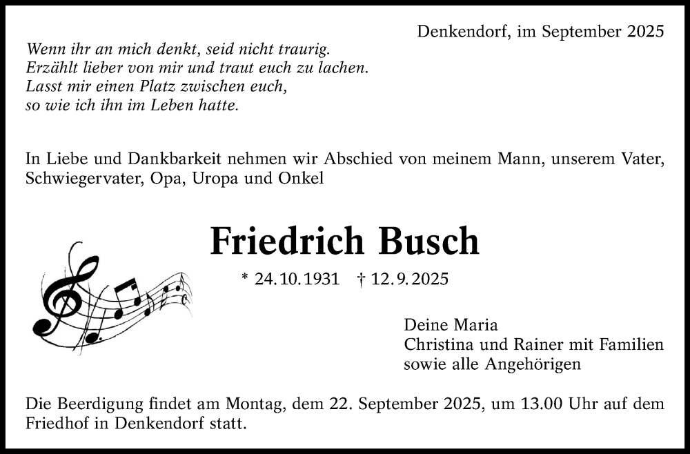  Traueranzeige für Friedrich Busch vom 18.09.2025 aus Eßlinger Zeitung
