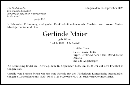 Traueranzeige von Gerlinde Maier von Eßlinger Zeitung
