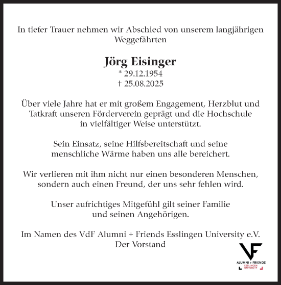 Traueranzeige von Jörg Eisinger von Eßlinger Zeitung