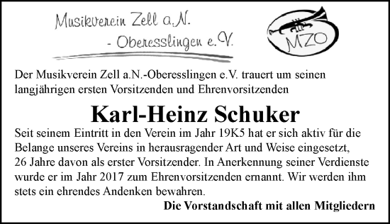 Traueranzeige von Karl-Heinz Schuker von Eßlinger Zeitung