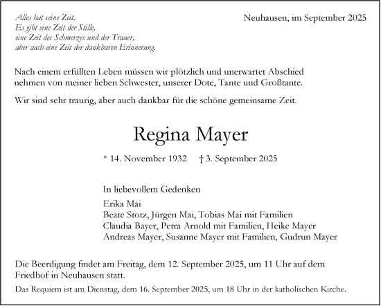 Traueranzeige von Regina Mayer von Eßlinger Zeitung