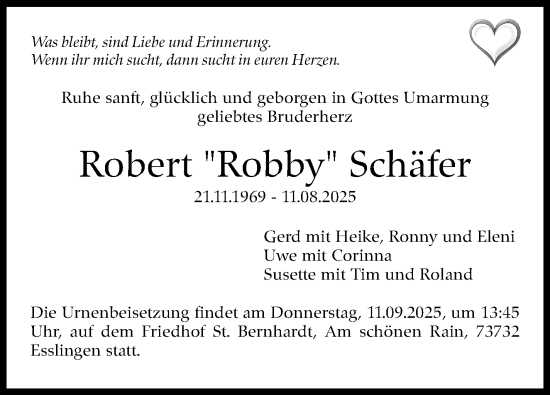 Traueranzeige von Robert Schäfer von Eßlinger Zeitung
